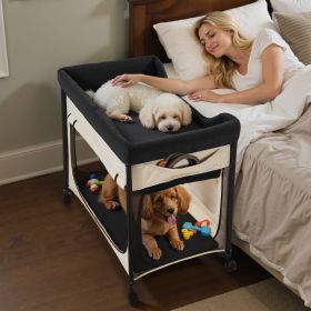 Elevated Lounge Pet Bed Foldable Bunk Dog Bed With Wheels & Side Bags L (Option: Beige)