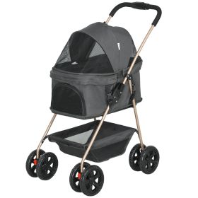3 In 1 Pet Stroller With Detachable Carrier, Foldable Dog Stroller With Storage Basket, Cupholder, For Mini Dogs, Gray (Option: Gray)